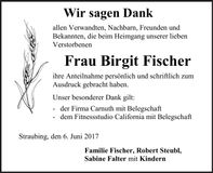 Traueranzeige Birgit Fischer