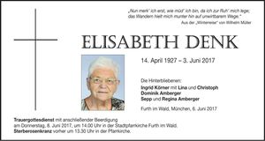 Traueranzeige Elisabeth Denk