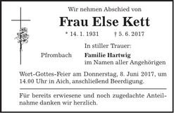 Traueranzeige Else Kett