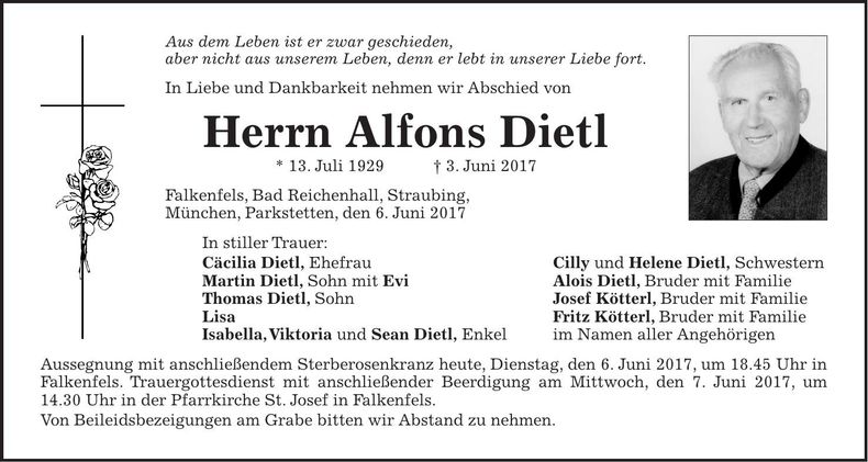Traueranzeige Alfons Dietl