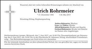 Traueranzeige Ulrich Rohrmeier