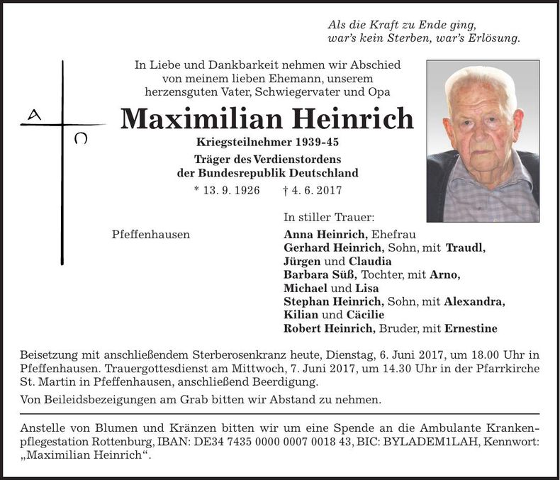 Traueranzeige Maximilian Heinrich