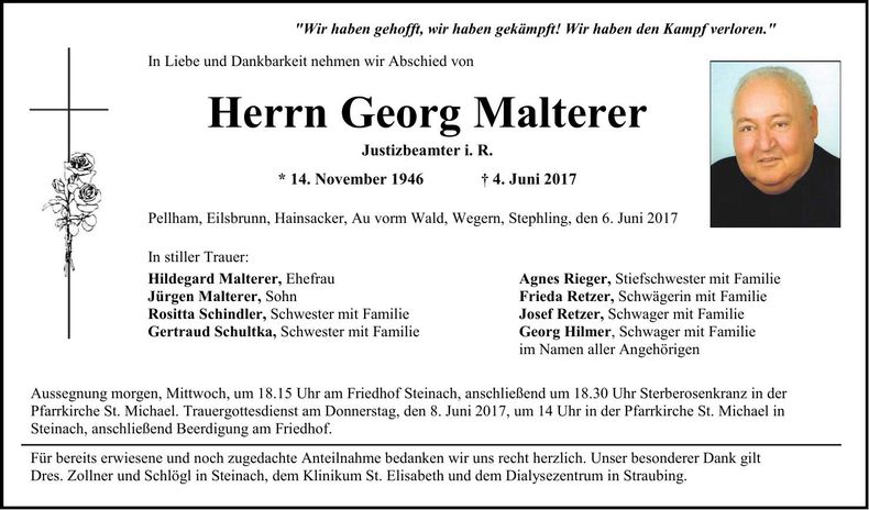 Traueranzeige Georg Malterer