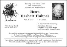 Traueranzeige Herbert Hübner