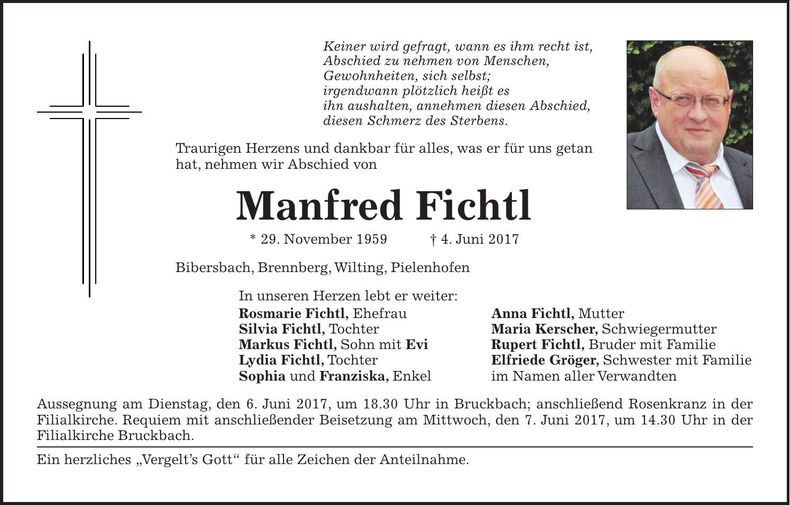 Traueranzeige Manfred Fichtl