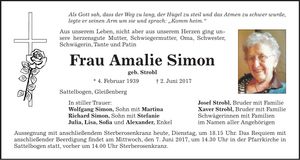 Traueranzeige Amalie Simon