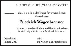 Traueranzeige Friedrich Wagenbrenner