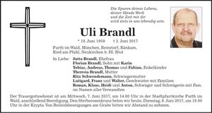 Traueranzeige Uli Brandl