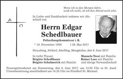 Traueranzeige Edgar Schedlbauer
