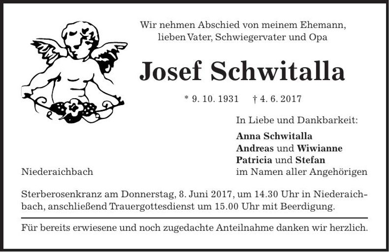 Traueranzeige Josef Schwitalla