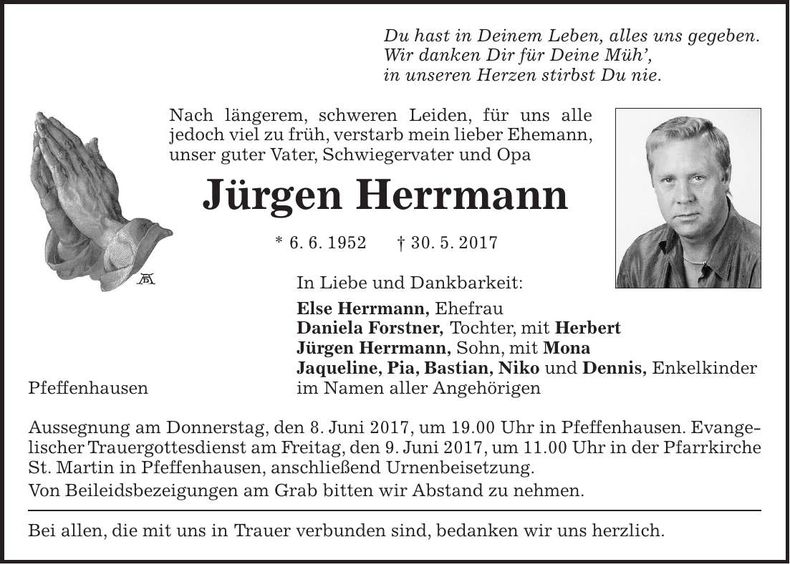 Traueranzeige Jürgen Herrmann