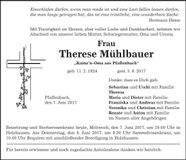 Traueranzeige Therese Mühlbauer