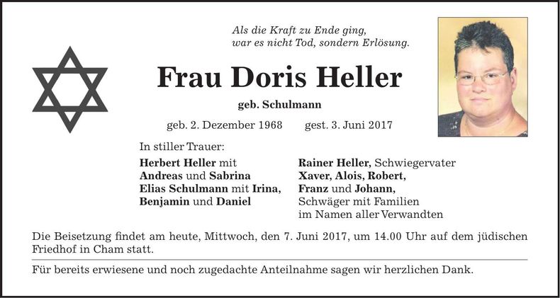 Traueranzeige Doris Heller