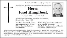 Traueranzeige Josef Kimpfbeck