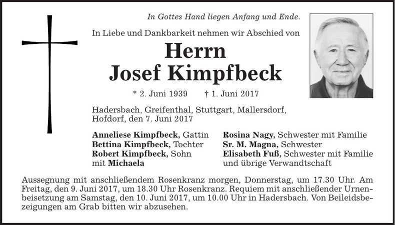 Traueranzeige Josef Kimpfbeck