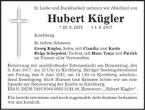 Traueranzeige Hubert Kügler