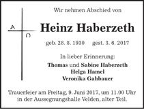 Traueranzeige Heinz Haberzeth