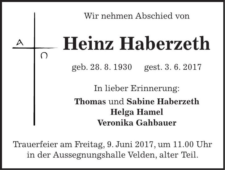 Traueranzeige Heinz Haberzeth