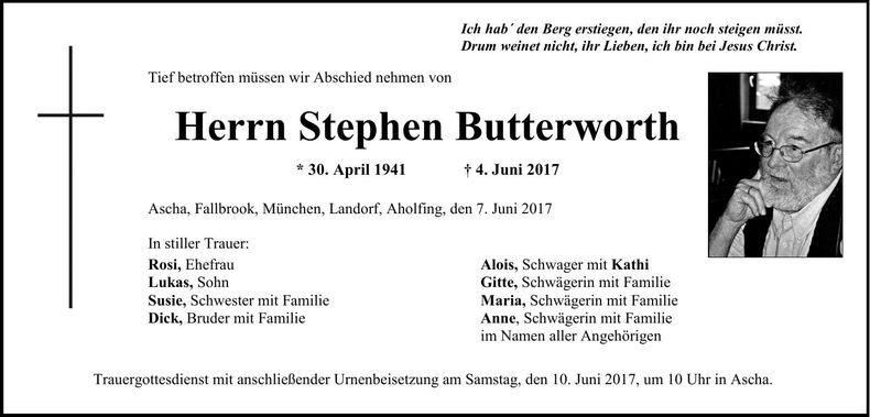 Traueranzeige Stephen Butterworth