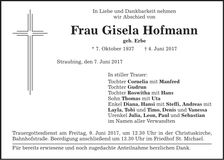 Traueranzeige Gisela Hofmann