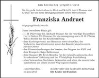 Traueranzeige Franziska Andruet