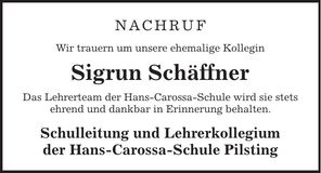 Traueranzeige Sigrun Schäffner