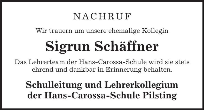Traueranzeige Sigrun Schäffner