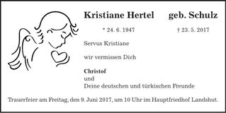 Traueranzeige Kristiane Hertel