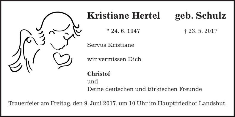 Traueranzeige Kristiane Hertel