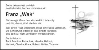 Traueranzeige "Wak" Franz