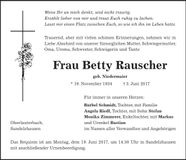 Traueranzeige Betty Rauscher