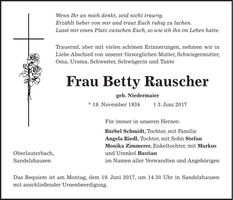 Traueranzeige Betty Rauscher