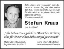 Traueranzeige Stefan Kraus