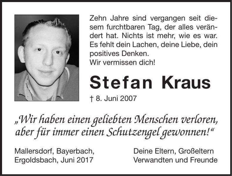 Traueranzeige Stefan Kraus