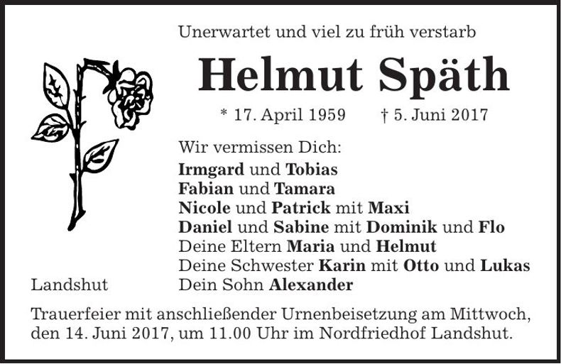 Traueranzeige Helmut Späth