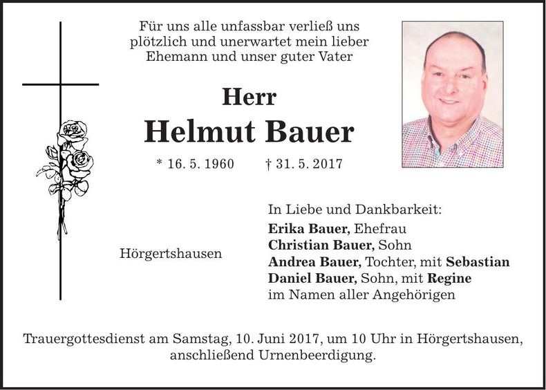 Traueranzeige Helmut Bauer
