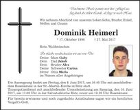 Traueranzeige Dominik Heimerl