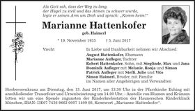 Traueranzeige Marianne Hattenkofer