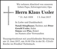 Traueranzeige Klaus Ussler