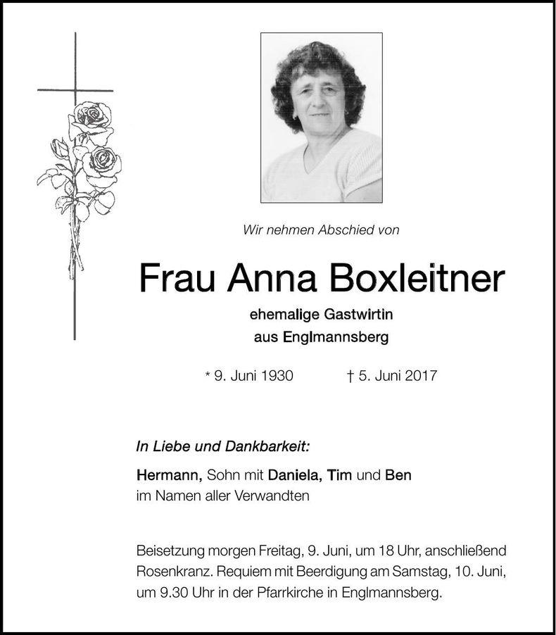 Traueranzeige Anna Boxleitner