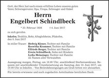 Traueranzeige Engelbert Schindlbeck