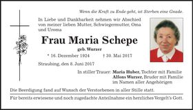 Traueranzeige Maria Schepe