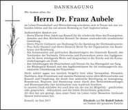 Traueranzeige Dr. Franz Aubele