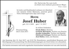 Traueranzeige Josef Huber