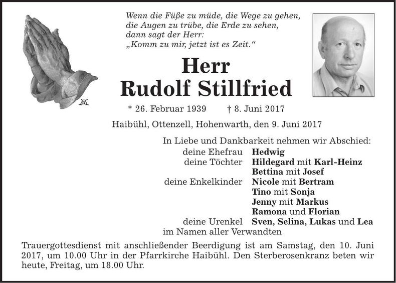 Traueranzeige Rudolf Stillfried