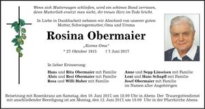 Traueranzeige Rosina Obermaier
