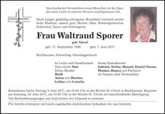 Traueranzeige Waltraud Sporer