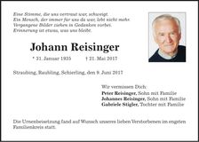 Traueranzeige Johann Reisinger