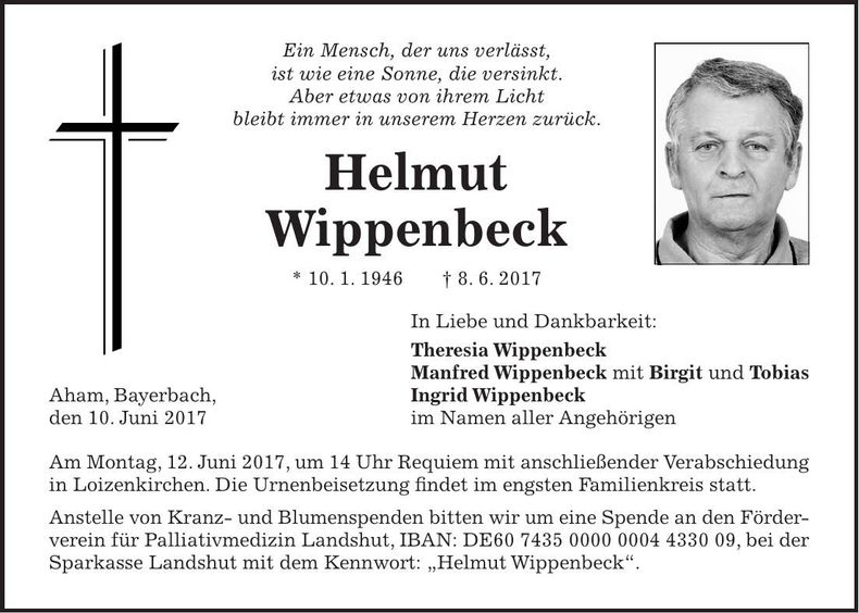 Traueranzeige Helmut Wippenbeck