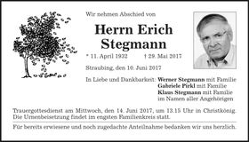 Traueranzeige Erich Stegmann